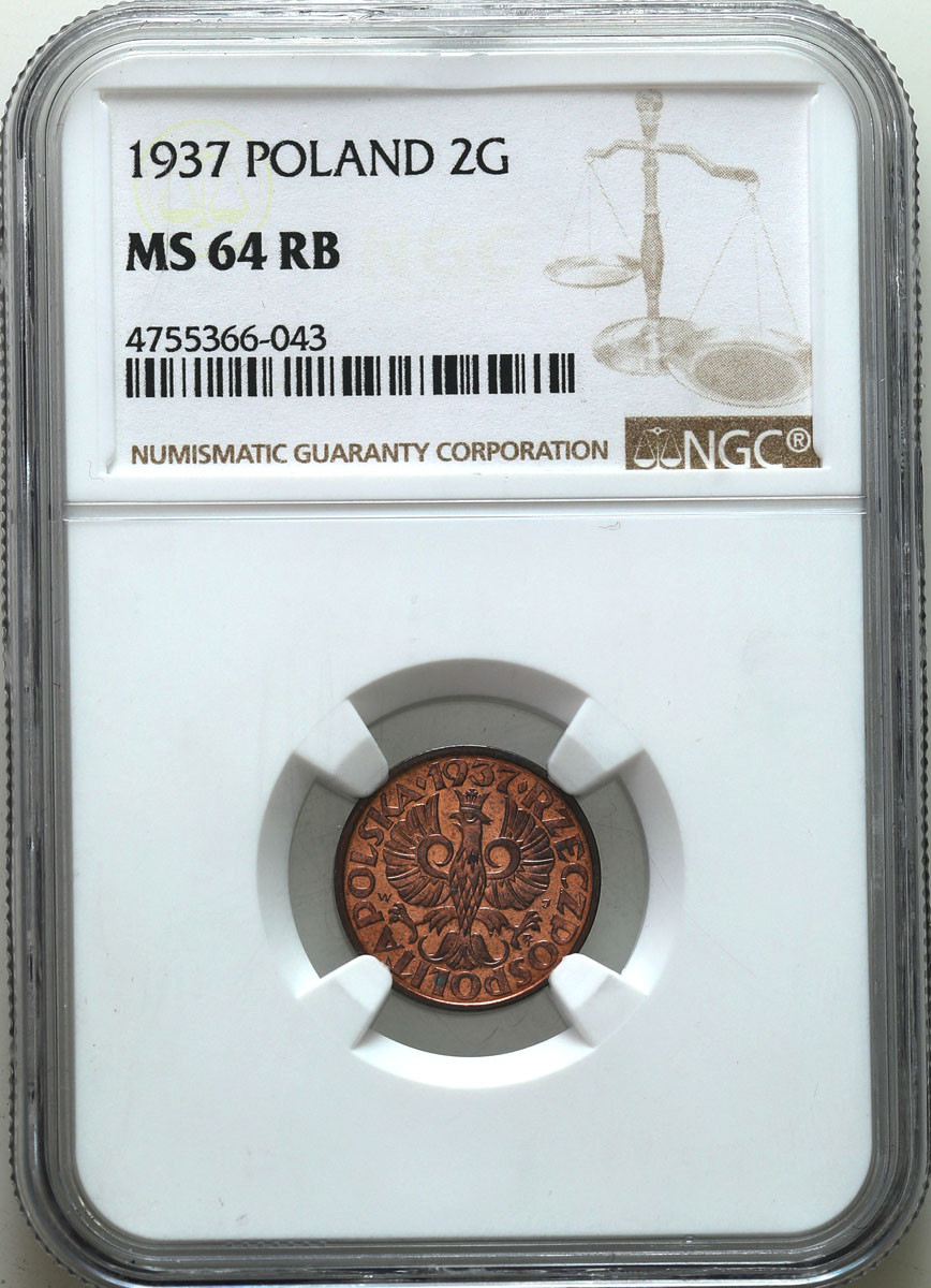 II RP. 2 grosze 1937 NGC MS64 RB